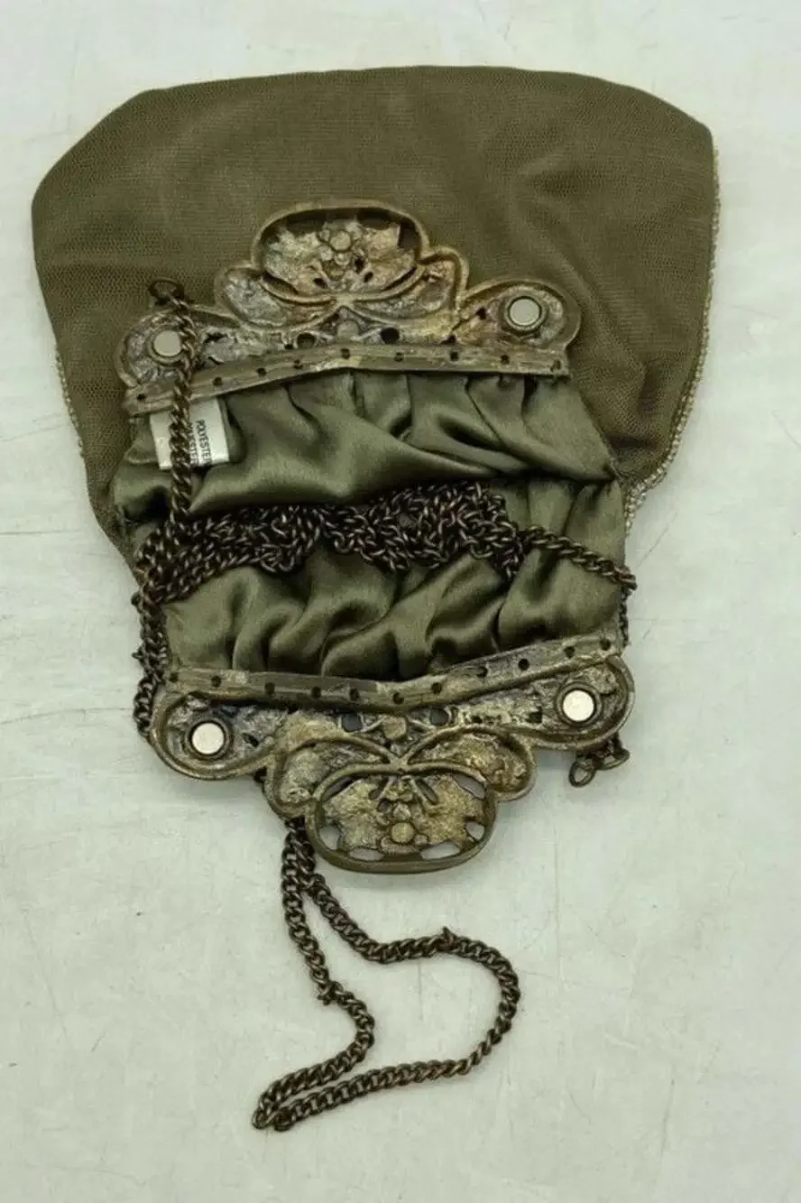 Vintage Olive Green Beaded Clutch